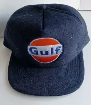 Vtg Gulf Denim Hat Ball Cap Trucker Snapback Oil Gas Rare Head To Toe Foam NEW