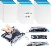 DBOO Roll-Up Vacuum Compression Bags 20-Pack 40x60cm) - Reusable Compression Bags with Double Zip-Seal Security (No Pump Needed)