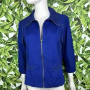 NWT! Weekends by Chico's Jacket Women's Chico Size 1 - Medium Blue Mesh Collar