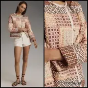 Anthropologie Quilted Patchwork Jacket Neutral Pockets Lined Sz SMALL Cotton NWT