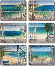Country Kitchen Beach Balconies Cork Backed Drink Coasters Set 6
