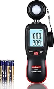 Wintact Digital Illuminance Light Meter Handheld with Thermometer Ambient, Lux Meter Range up to 200,000 Lux, Photometer Light Intensity Sense Test for Garden Indoor Plants LED Grow Light, Photography