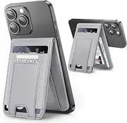 MagSafe Wallet Stand, Leather Magnetic Phone Wallet for iPhone 16/15/14/13/12 Series, Magnetic Card Holder with Adjustable Stand, Credit Cards Holder, ID Window, Fits 10 Cards, RFID Blocking, Grey