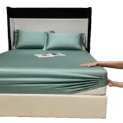 Catzon Soft Luxury Silky Satin Bed Sheets Pillowcase 3 Piece Set Bedding-Azure