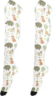 [Caihoyu] Over-Knee Stockings for Women Fashion Crazy Extra Long Knee High Socks Thigh High Sock for Daily Office Wear Forests Fox Pattern Childish Style, Forests Fox Pattern Childish Style