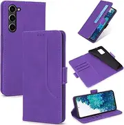 Design Piece of Colourful Leather-Like Wallet Phone Case for Samsung Galaxy S23 Plus with Card Slots, Cash Pocket, Kickstand and Magnetic Lock (Violet)