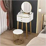 Small Vanity Desk with LED Lighted Mirror and Cushion Stool Dressing Table Simple Makeup Table Bedroom Dresser Set