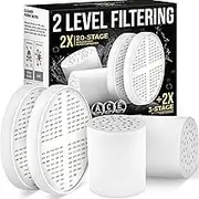 AquaHomeGroup 20-Stage Shower Filter Replacement Cartridge & Vitamin C + E + A Cartridges (2-Pack, No Housing) - Improve Shower Water Quality and Promote Healthier Skin and Hair