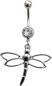 [AETYWYEIN] Cute Dragonfly Dangling Pendant Belly Button Ring, Insect Charm Surgical Stainless Steel 14 Gauge Navel Barbell Ring, Summer Fashion Piercing Body Jewelry
