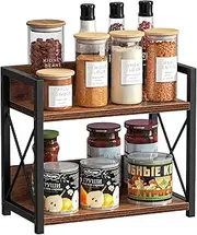 2-Tier Kitchen Counter Organiser, Wooden Spice Rack Shelf, Brown