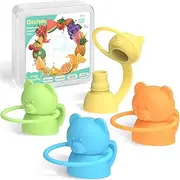 Giichen Soft Sip Food Pouch Topper - BPA Free Silicone Food Pouch Tops for Baby Prevent Spills, Food Grade Toddler Pouch Lids Protects Childs Mouth, 4 Pack Bundle (Blue, Green, Yellow, Orange)