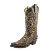 CORRAL Women's Leather Laced and Studded Snip Toe Cowgirl Boots R1217
