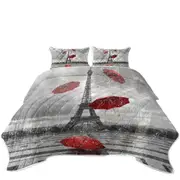 Artistic Photo Eiffel Tower VS Red Umbrellas Coverlet