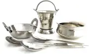 Stainless Steel Serving Set Handi Wok Bucket & 3 Serving Spoon Bowl Kadai