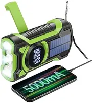 Wind Up Solar Emergency Radio, Hand Crank AM/FM/NOAA Weather Radio Portable with 5000mAh Power Bank BT 5.3 Phone Charger LED Flashlight SOS Alarm for Camping Hiking Tents