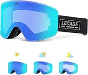 LECAGE OTG Frameless Photochromic Ski Goggles, Anti-Fog Light Adaptive Snow Goggles, UV Protection Snowboard Goggles for Men Women Youth