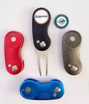 NFL 2 Prong Switchblade GOLF DIVOT REPAIR TOOL Blue + Ballmark MIAMI DOLPHINS