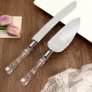 Acrylic Crystal Handle Wedding Cake Knife Server Set Stainless Steel Blade Box