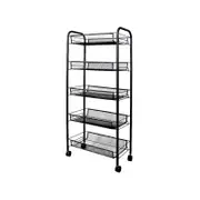 SOGA 5 Tier Black Steel Bee Mesh Kitchen Cart with Wheels