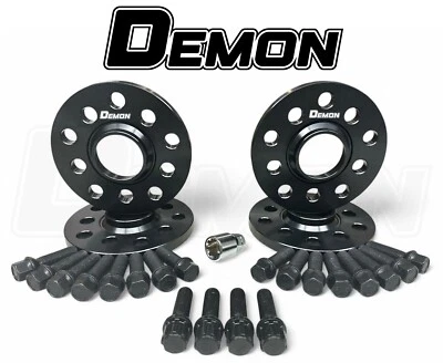 4 x 12mm Black DEMON Wheel Spacers & Bolts Locks - VW Caddy / Golf / Jetta (R)