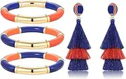 MOLOCH Game Day Earrings Bracelet for Women Football Tassel Earrings Game Day Bangle Stretch Bracelet Sports Fan Game Day Jewelry Set Gifts