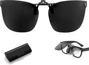 Polarised Clip-on Sunglasses Attachment for Myopia Glasses - Hinged Rimless With Case for Driving and Outdoor Activities, Black