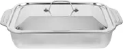 Cabilock Stainless Steel Roasting Pan with Lid - Rectangular Baking Pan, Grilled Fish Plates, Roasting Tray Grill Pan for Cakes Brownies Casseroles Cookie Barbecue,Dishwasher Safe,41 x 24cm