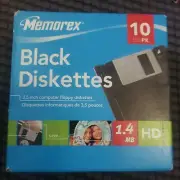 10 Memorex PC Formatted 3.5" Black/Red Computer Floppy HD Diskettes