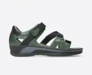 WOLKY Women's DESH Hook & Loop Strap Trekking Sandal, Green Leather, Size EU 40