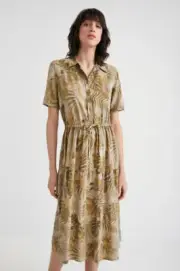 Desigual Agora Tropical Camoflower Safari Khaki Shirt Dress 22SWVW57 SS22 New