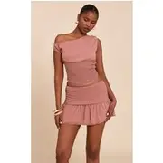 Mauve Gathered Waist Floaty Mini Skirt, Mauve