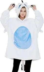 dressfan Unisex Dragon Costume Hoodie Sweatshirt Oversized Microfiber & Sherpa Warm Cozy with Giant Pocket,One Size Fits All, White, One Size