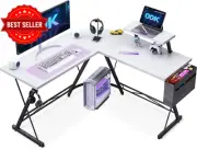 L Shaped Gaming Desk w/ Monitor Stand Storage Bag Headphone Hook 127x47x77cm Whi
