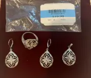 Sterling Silver 0.25 CTTW Pear-Shaped Set – Ring (Size 7), Earrings, & Pendant