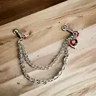 16g Red Sparkle Cz Dangle Heart Chains Cartilage Multi purpose earring