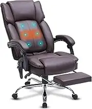 Massage Executive Office Chair with Vibration Heat, Ergonomic Reclining Big and Tall Chair with Footrest, Lumbar Support PU Leather Adjustable Height for Home Office, 400lbs (Brown)