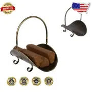16.5-Inch Stylish Metal Firewood Log Carrier - Brushed Black/Bronze Finish