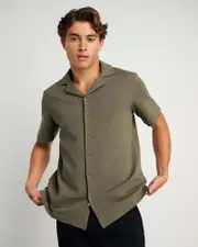 [Jag] Jag Men's Francis Knitted Cotton Shirt In Military Green Size Small Small Green