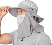 [Ｗoowayo] Fishing Hat Sun Hat UPF 50+ Sun Protection with Neck Flap for Men Women Hiking Safari Gardening Light Grey