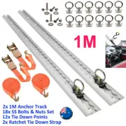 1M Anchor Track Rail Tie Down Point Trailer Caravan Cargo Lashing Ratchet Straps