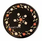 Black Marble Coffee Table Top Semi Precious Stone Inlay Work End Table for Hotel