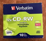 10 Pack Verbatim 95156 CD-RW 700MB 12X High Speed Media