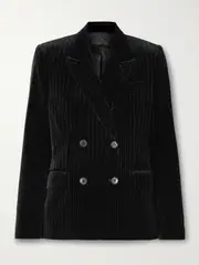 [Nili Lotan] Nili Lotan - Veda Double-breasted Metallic Striped Cotton-velvet Blazer - Black - US6 US 6 Black