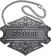 1PC Decorative Liquor Decanter Tag, 2.6 x 2 inches, Antique Silver, Scotch Bottle Label with Adjustable Chain