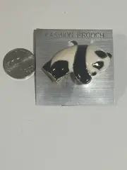 Vintage Panda Bear Pin Fashion Brooch Black White Enamel Gold Tone New