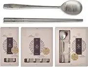 Balwoo [2 Sets] Orchid Design Korean Style Sticky Rice Spoon Chopsticks Set 304 Stainless Steel Soup Spoon Ramen Chopsticks Flatware (2 Sets)