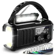 10000mAh/37000mWh Emergency Hand Crank Radio AM/FM with LED Flashlight Black