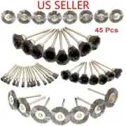 Stainless Steel Wire Brush Set Dremel Tool Rotary Die Grinder Removal Wheel 45PC