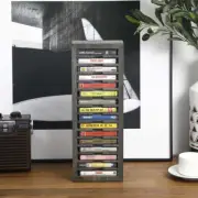 16-Slot Gray Solid Wood Freestanding Retro Cassette Tape Storage Rack Tower