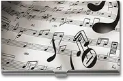 [LKHDS] Slim Aluminum Alloy Business Card Holder Music Notes Print Pocket Business Card Case Portable Business Card Wallet Business Card Holders Handheld Card Box for Women Men, style, One size, Style